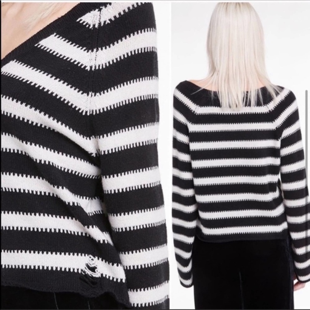 🔥WILDFOX🔥LEANNE DISTRESSED BLACK & WHITE SWEATER LARGE NWT - Picture 4 of 5